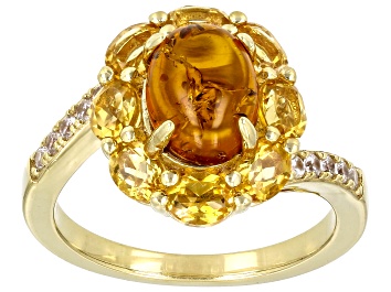 Picture of Amber And Citrine With White Zircon 18k Yellow Gold Over Sterling Silver Ring 2.24ctw