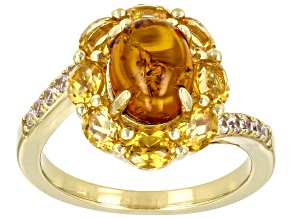 Amber And Citrine With White Zircon 18k Yellow Gold Over Sterling Silver Ring 2.24ctw