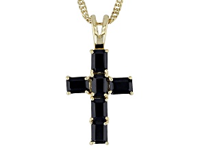Black Spinel 18k Yellow Gold Over Sterling Silver Cross Pendant With Chain 1.48ctw