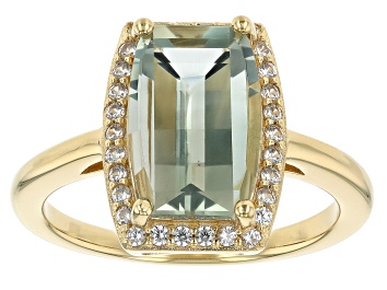 Picture of Prasiolite With White Zircon 18k Yellow Gold Over Sterling Silver Ring 3.87ctw