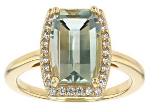 Prasiolite With White Zircon 18k Yellow Gold Over Sterling Silver Ring 3.87ctw