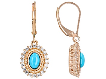 Picture of Sleeping Beauty Turquoise With White Zircon 18k Rose Gold Over Sterling Silver Earrings 0.71ctw