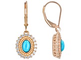 Sleeping Beauty Turquoise With White Zircon 18k Rose Gold Over Sterling Silver Earrings 0.71ctw