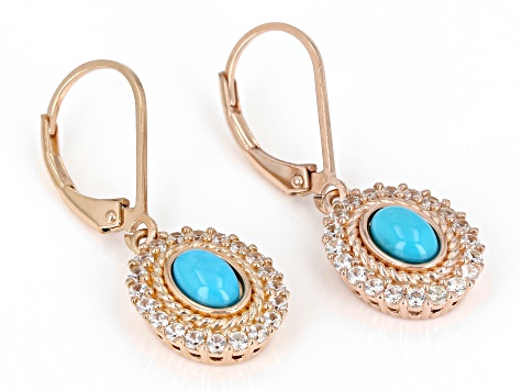Sleeping Beauty Turquoise With White Zircon 18k Rose Gold Over Sterling Silver Earrings 0.71ctw