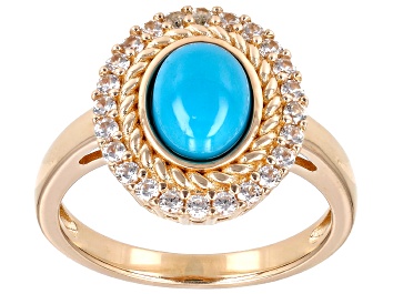 Picture of Sleeping Beauty Turquoise With White Zircon 18k Rose Gold Over Sterling Silver Ring 0.46ctw