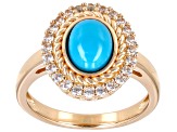 Sleeping Beauty Turquoise With White Zircon 18k Rose Gold Over Sterling Silver Ring 0.46ctw