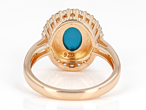 Sleeping Beauty Turquoise With White Zircon 18k Rose Gold Over Sterling Silver Ring 0.46ctw