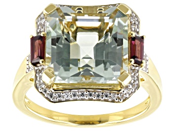 Picture of Prasiolite, Rhodolite And White Zircon 18k Yellow Gold Over Sterling Silver Ring 5.90ctw