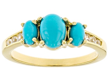 Blue Composite Turquoise 18k Yellow Gold Over Sterling Silver Dragon Ring