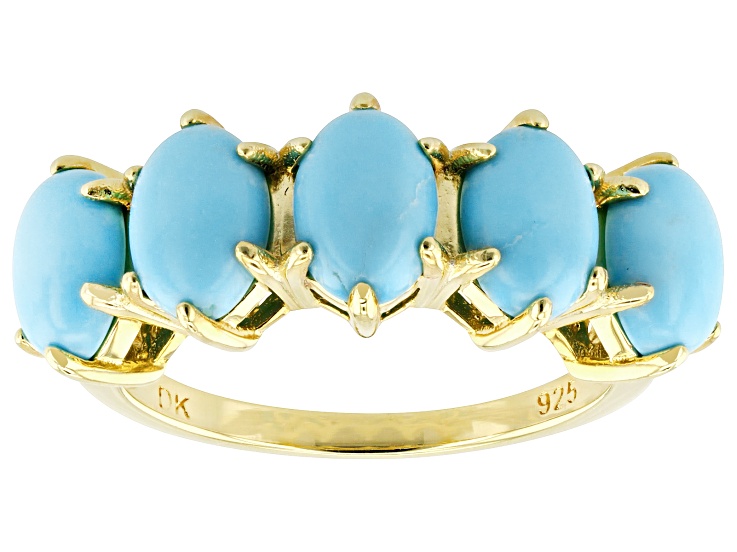 Blue Kingman Turquoise 18k Yellow Gold Over Sterling Silver Ring ...