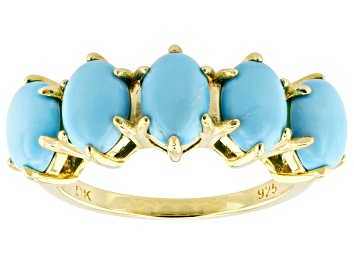 Picture of Blue Kingman Turquoise 18k Yellow Gold Over Sterling Silver Ring