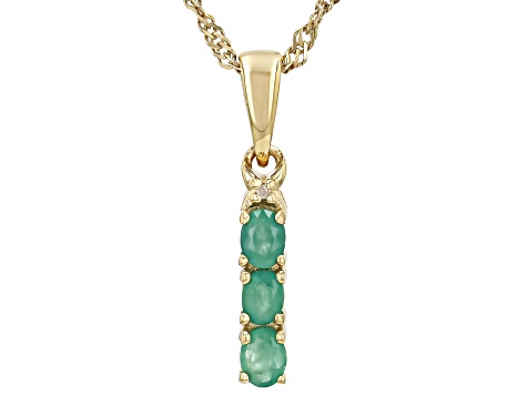 Zambian Emerald With White Diamond 18k Yellow Gold Over Sterling Silver Pendant With Chain 0.39ctw