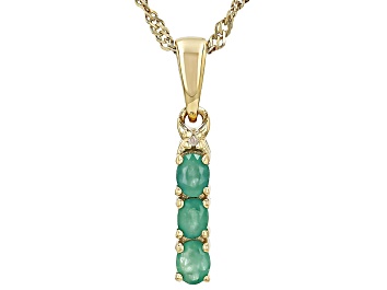 Picture of Zambian Emerald With White Diamond 18k Yellow Gold Over Sterling Silver Pendant With Chain 0.39ctw