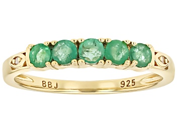 Picture of Zambian Emerald With White Diamond 18k Yellow Gold Over Sterling Silver Ring 0.44ctw