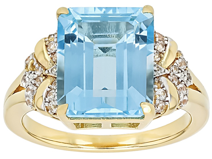 Sky Blue Topaz With White Zircon 18k Yellow Gold Over