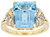 Sky Blue Topaz With White Zircon 18k Yellow Gold Over Sterling Silver Ring 6.59ctw