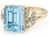 Sky Blue Topaz With White Zircon 18k Yellow Gold Over Sterling Silver Ring 6.59ctw