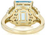 Sky Blue Topaz With White Zircon 18k Yellow Gold Over Sterling Silver Ring 6.59ctw