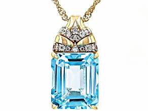 Sky Blue Topaz With White Zircon 18k Yellow Gold Over Sterling Silver Pendant With Chain 6.50ctw