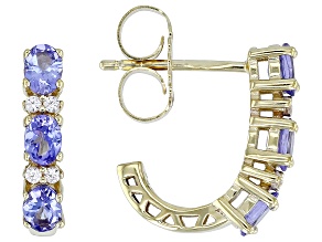 Blue Tanzanite With White Zircon 18k Yellow Gold Over Sterling Silver Earrings 0.88ctw