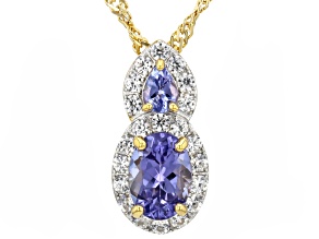 Blue Tanzanite With White Zircon 18k Yellow Gold Over Sterling Silver Pendant With Chain 1.41ctw