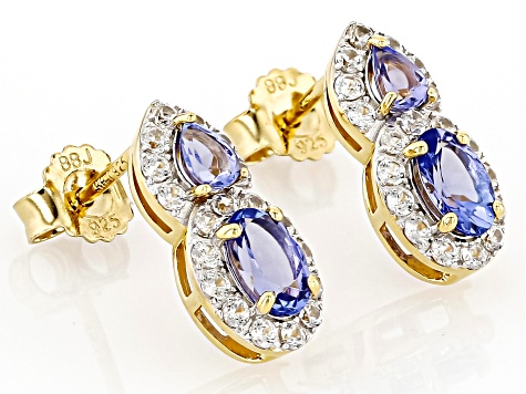 Tanzanite With White Zircon 18k Yellow Gold Over Sterling Silver Earrings 1.70ctw