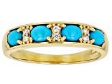 Sleeping Beauty Turquoise With White Zircon 18k Yellow Gold Over Sterling Silver Ring 0.05ctw