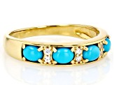Sleeping Beauty Turquoise With White Zircon 18k Yellow Gold Over Sterling Silver Ring 0.05ctw