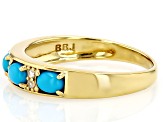 Sleeping Beauty Turquoise With White Zircon 18k Yellow Gold Over Sterling Silver Ring 0.05ctw