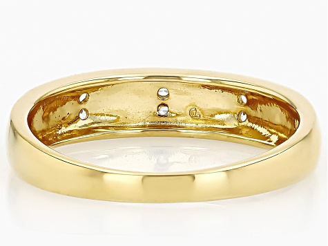 Sleeping Beauty Turquoise With White Zircon 18k Yellow Gold Over Sterling Silver Ring 0.05ctw