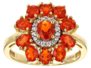 Fire Opal With White Zircon 18k Yellow Gold Over Sterling Silver Ring 1.25ctw