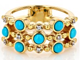 Sleeping Beauty Turquoise With White Zircon 18k Yellow Gold Over Sterling Silver Ring 0.05ctw