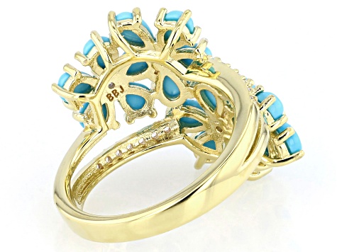 Sleeping Beauty Turquoise, Tanzanite, Zircon 18k Yellow Gold Over Sterling Silver Ring 0.31ctw