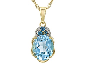 Sky Blue Topaz, London Topaz, Zircon 18k Yellow Gold Over Sterling Silver Pendant With Chain 3.97ctw