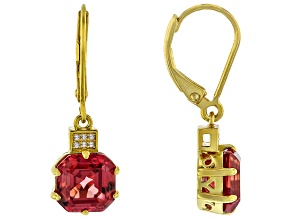 Lab Padparadscha Sapphire With White Zircon 18k Yellow Gold Over Sterling Silver Earrings 6.60ctw