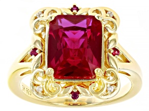 Lab Created Ruby With White Zircon 18k Yellow Gold Over Sterling Silver Ring 3.48ctw