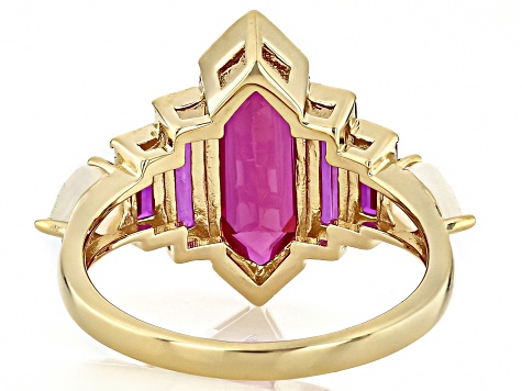 Lab Created Ruby With Ethiopian Opal 18k Yellow Gold Over Sterling Silver Ring 4.67ctw