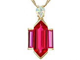 Lab Created Ruby With Ethiopian Opal 18k Yellow Gold Over Sterling Silver Pendant With Chain 3.91ctw