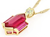 Lab Created Ruby With Ethiopian Opal 18k Yellow Gold Over Sterling Silver Pendant With Chain 3.91ctw