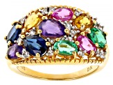 Multi Color Sapphire With White Zircon 18k Yellow Gold Over Sterling Silver Ring 3.39ctw