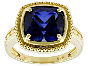 Blue Lab Created Sapphire 18k Yellow Gold Over Sterling Silver Ring 4.62ct