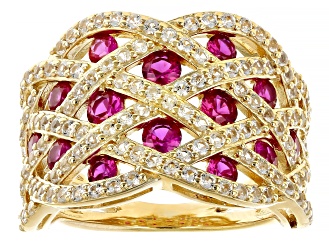 Lab Created Ruby With White Lab Created Sapphire 18k Yellow Gold Over Sterling Silver Ring 2.31ctw