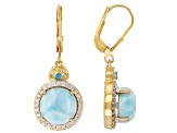 Larimar With Neon Apatite With White Zircon 18k Yellow Gold Over Sterling Silver Earrings 0.60ctw