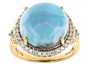 Larimar With Neon Apatite With White Zircon 18k Yellow Gold Over Sterling Silver Ring 0.43ctw