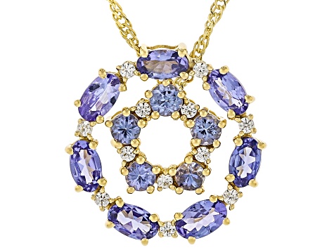 Tanzanite With White Zircon 18k Yellow Gold Over Sterling Silver Pendant With Chain 2.29ctw