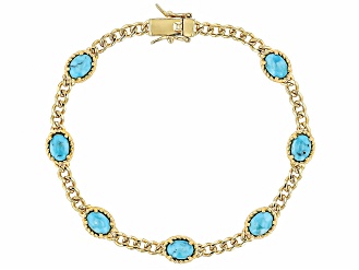 Oval Composite Turquoise 18k Yellow Gold Over Sterling Silver Bracelet