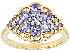 Blue Tanzanite 18k Yellow Gold Over Sterling Silver Ring 1.08ctw