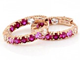 Lab Ruby with Lab Pink & Lab White Sapphire 18k Rose Gold Over Sterling Silver Hoop Earrings 2.70ctw