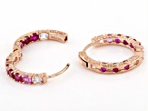 Lab Ruby with Lab Pink & Lab White Sapphire 18k Rose Gold Over Sterling Silver Hoop Earrings 2.70ctw