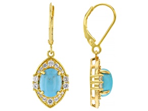 Blue Turquoise With White Zircon 18k Yellow Gold Over Sterling Silver Earrings 0.57ctw